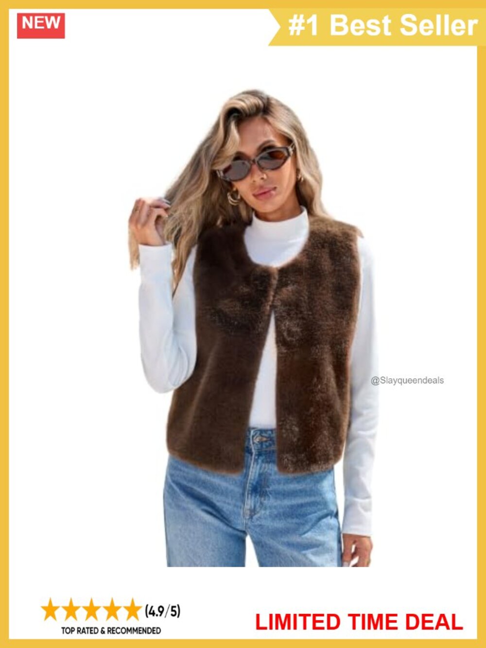 Faux Fur Sleeveless Cropped Vest Open Front Plush Waistcoat